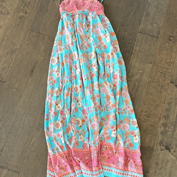 Cupshe Floral Maxi Dress in Turquoise and Pink - Picture 1 of 3